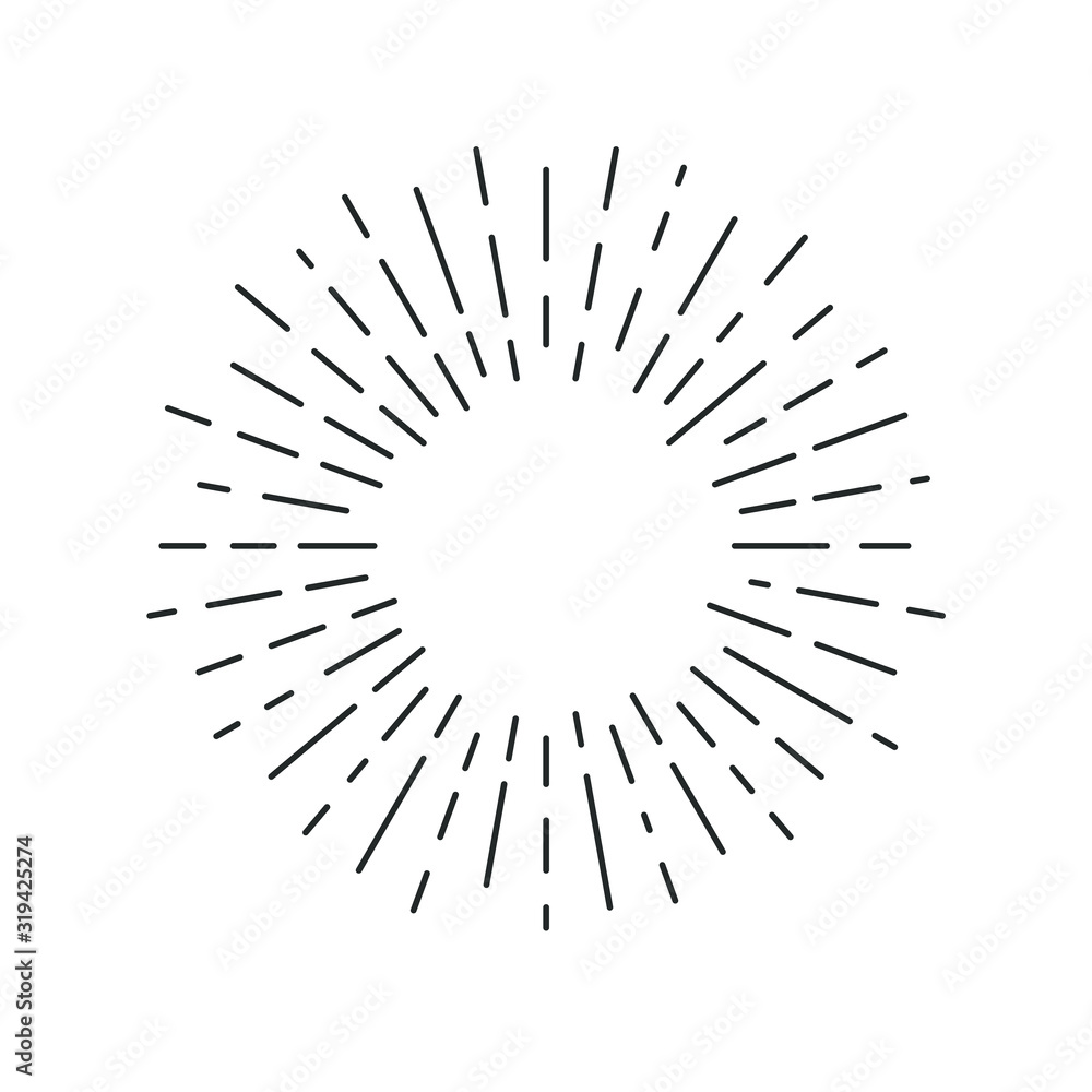 Rays linear drawn symbol. Rays grunge backdrop. Sign isolated on white background. Vector illustration - obrazy, fototapety, plakaty 