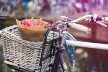 Basket With Tulips On A Bike