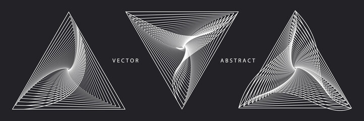 Poster - Set of Monochrome Futuristic Graphic Elements on Dark Background. Abstract Vector Symbols.