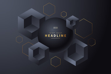 Poster - Abstract black background with 3d geometric shapes. Futuristic background in techno style. Vector illustration.