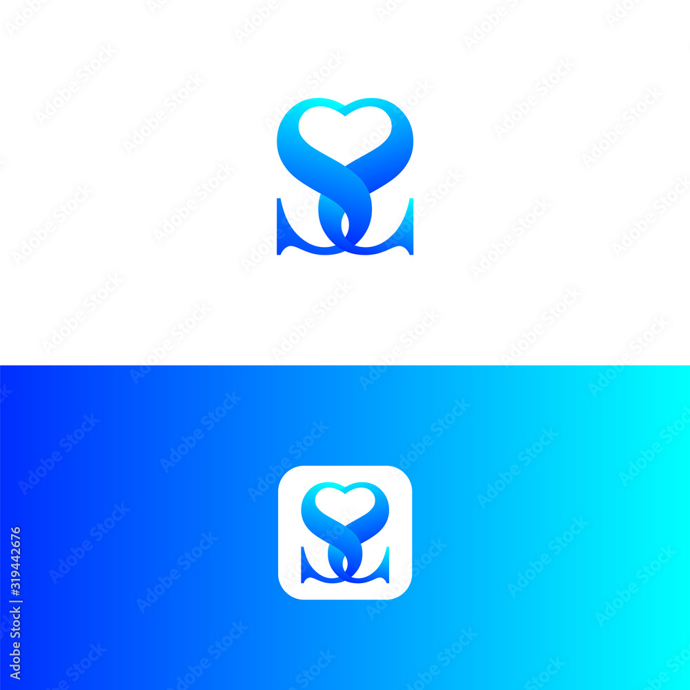Lettre initialize Abstract Logo SS Love Heart Stock Vector | Adobe Stock