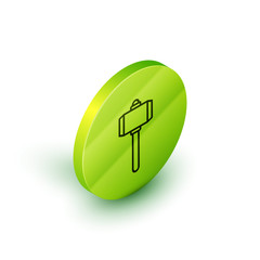 Sticker - Isometric line Battle hammer icon isolated on white background. Green circle button. Vector Illustration