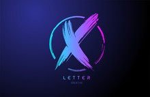 Alphabet X Letter Logo Grunge Brush Blue Pink Logo Icon Design Template