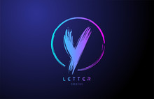 Alphabet Y Letter Logo Grunge Brush Blue Pink Logo Icon Design Template