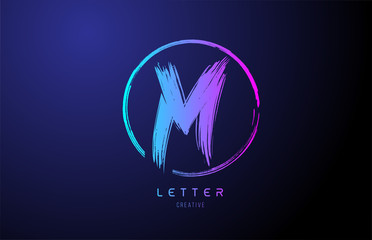alphabet m letter logo grunge brush blue pink logo icon design template