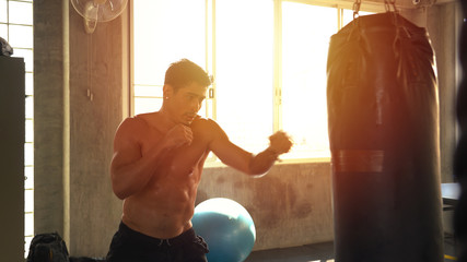 Young man boxing workout