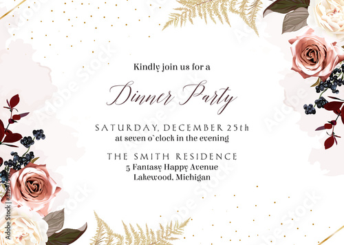 Moody boho chic wedding vector bouquet card.