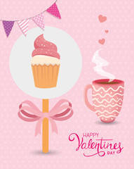 Wall Mural - happy valentines day with cup coffee and decoration