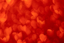 Red Glitter Vintage Lights Background. Defocused. Love Heart Valentine Background Light Bokeh