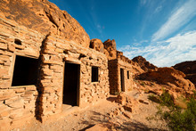 The Cabins In Valley Of Fire Of State Park, Nevada.  The Cabins Are An Important Historical Part Of The Park And A Popular Tourist Stop.