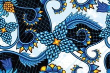 Seamless Pattern With Floral Illustration, Indonesian Batik Motif	