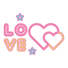 Sticker - love lettering with hearts isolated icon