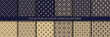 Set of vector seamless luxury patterns. Collection of ornamental patterns in navy blue and gold colors.