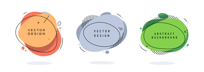 Wall Mural - set of modern abstract vector banners. flat geometric shapes of different colors with black outline 