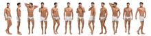 Collage Of Man In Underwear On White Background. Banner Design