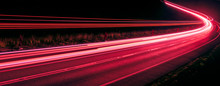 Lights Of Cars With Night. Long Exposure