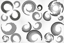 Set Of Abstract Backgrounds With Circles With Lines, Technology Backdrop, Geometric Shapes. Vector Illustration