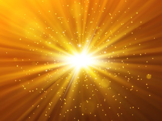 Wall Mural - Star burst with sparkles. Light effect. Gold glitter texture.