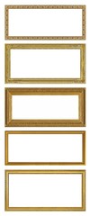 Set of panoramic golden frames for paintings, mirrors or photo isolated on white background