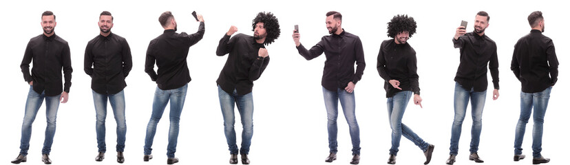 collage of photos of a young man with a smartphone