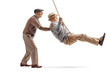 Senior man pushing his friend on a swing