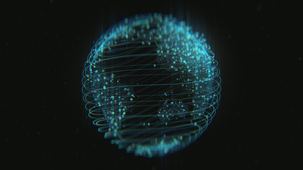 Wall Mural - abstract futuristic world on dark background with connecting dots and lines. holgram display