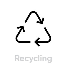 Wall Mural - Recycling vector icon. Three chasing arrows editable line pictogram