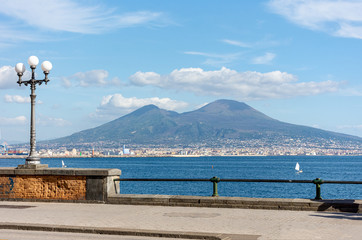 Wall Mural - Italy, Naples, view of Vesuvius from the waterfront