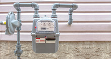 Residential Urban Natural Gas Meter Measuring Gas Consumption, Outside House Gas Meter
