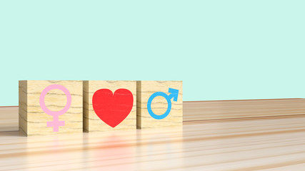 Wall Mural - The gender on wooden cube with symbol to love 3d rendering  for valentine day.