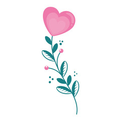 Wall Mural - cute flower in shape heart with branch and leafs