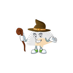 Sticker - cartoon mascot style of white chinese folding fan dressed as a witch