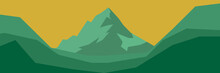 Panorama Green Mountain On Yellow Shades Background  Vector Landscape.