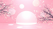 3d Rendering Picture Of Pink Circles Room Decorated With Beautiful Cherry Blossom Trees.