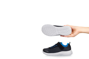 Dark sport shoes for running. Kids foot wear.