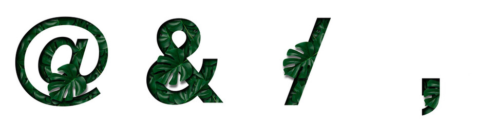 Font leafs @,&,/ with Precious paper cut shape. Leafs font collection set.