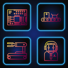 Canvas Print - Set line Worker robot, Robot, Printed circuit board PCB and Conveyor belt with cardboard box. Gradient color icons. Vector