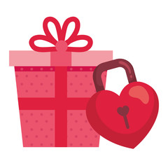 Sticker - gift box with padlock in shape heart isolated icon