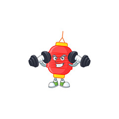 Canvas Print - Fitness exercise chinese lantern mascot icon with barbells