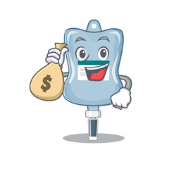 Wall Mural - Happy rich saline bag cartoon character with money bag