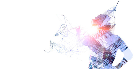 Wall Mural - experiencing virtual technology world. mixed media