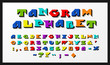© perrmick - Colorful tangram alphabet (Each letter/figure is formed from a 7-shape tangram puzzle)