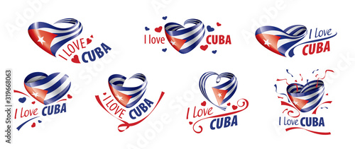 Photo National flag of the Cuba in the shape of a heart and the inscription I love Cuba