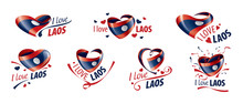 National Flag Of The Laos In The Shape Of A Heart And The Inscription I Love Laos. Vector Illustration