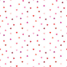 Seamless Pattern In Little Red And Pink Hearts On White Background For Fabric, Textile, Clothes, Tablecloth And Other Things. Vector Image.