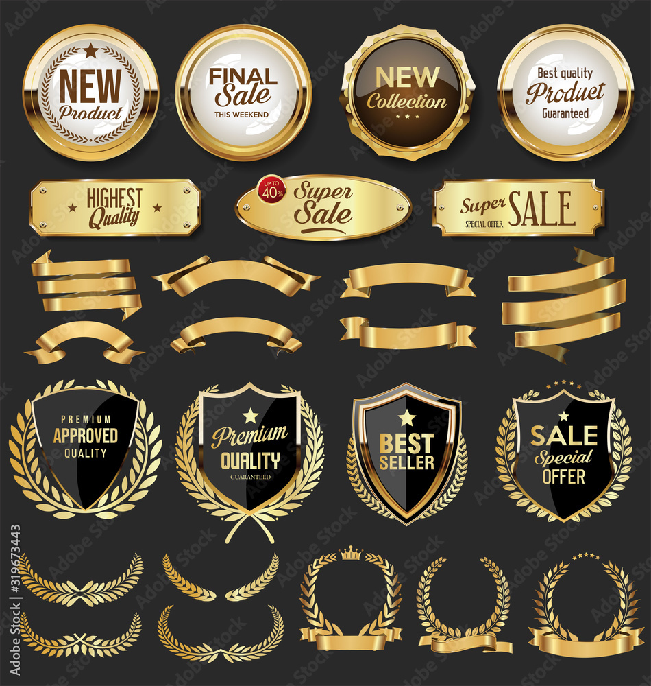 Golden badges and labels - obrazy, fototapety, plakaty 