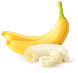 Canvas Print - Isolated bananas. Peeled banana fruit isolated on white background with clipping path