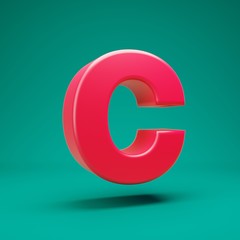 Pink 3d letter C uppercase on mint background. 3D rendering. Best for anniversary, birthday party, celebration.