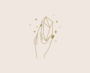 Wall Mural - vector abstract logo design template in simple linear style - hands and stars - mystic abstract symb