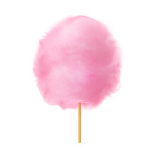 Cotton Candy. Realistic Pink Cotton Candy On Wooden Stick. Summer Tasty And Sweet Snack For Children In Parks And Food Festivals. 3d Vector Realistic Illustration Isolated On White Background
